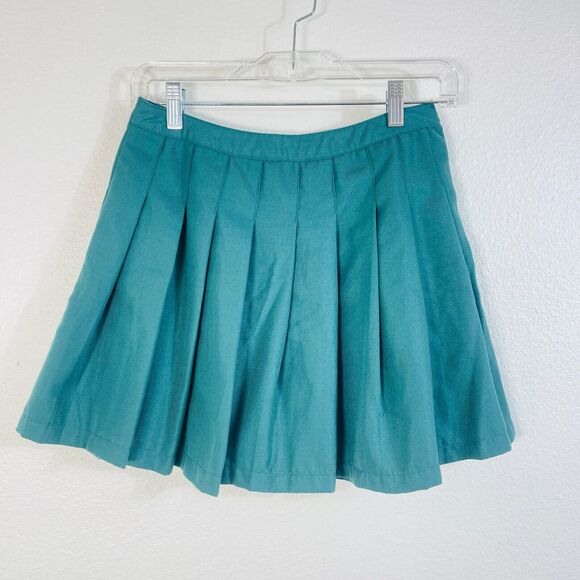 Womens Preppy Mini Skirt Sz M‎ Green High Rise Pleated Tennis School Girl Skater - Picture 1 of 6